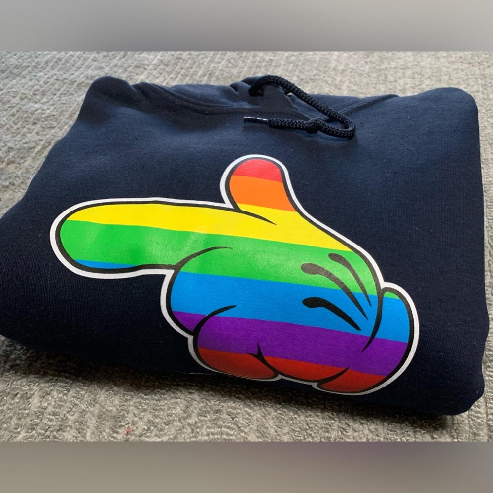 Blue She’s Mine Mickey Mouse Pointing Hand, The Rainbow Mickey Hands Hoodie 3XL - Picture 10 of 10